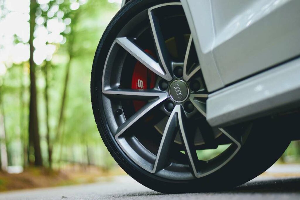 alloy wheel on grey car